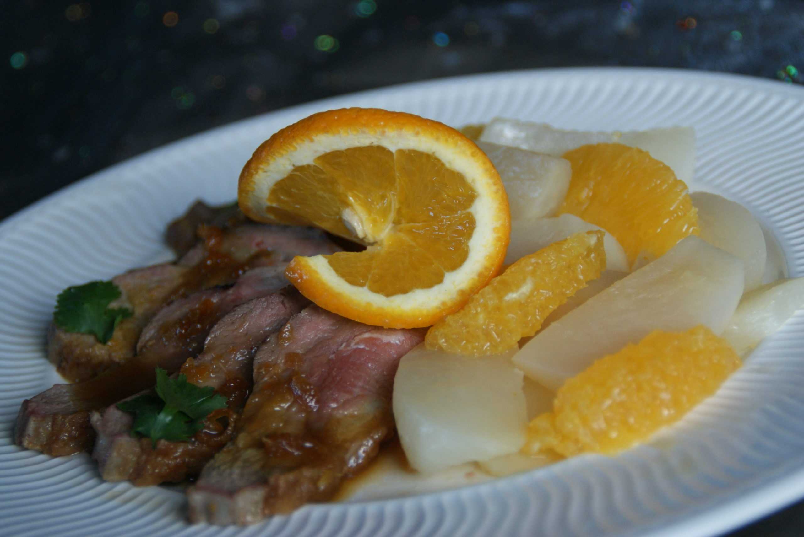 Canard à l’orange et ses navets glacés