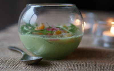 Panacotta de Roquette, salade de St Jacques aux agrumes